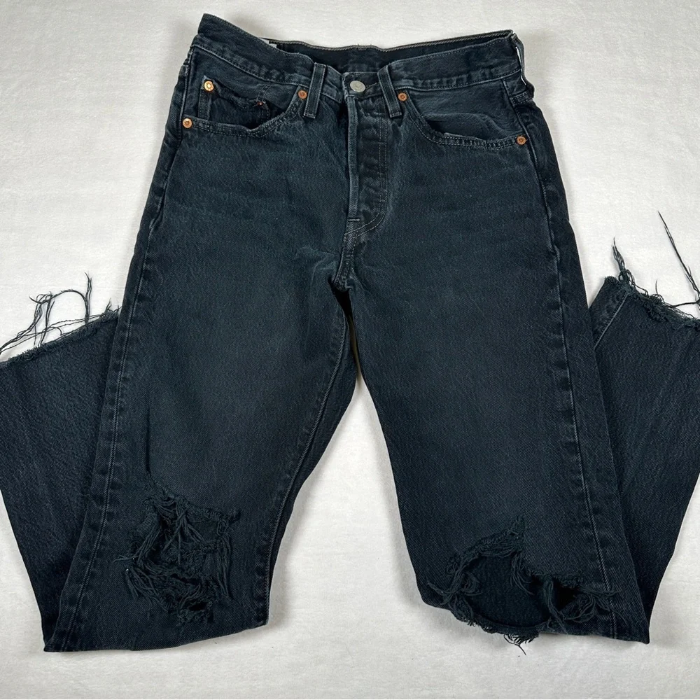 Levi’s black Distressed 501 S Skinny holes cut off‎ frayed Jeans cotton